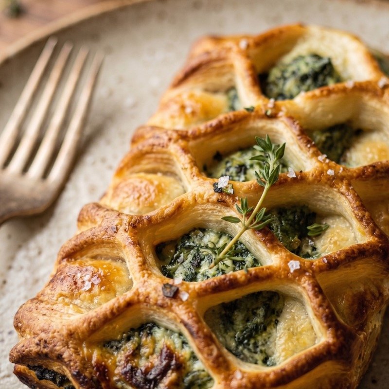 A spinach and cheese lattice pastry